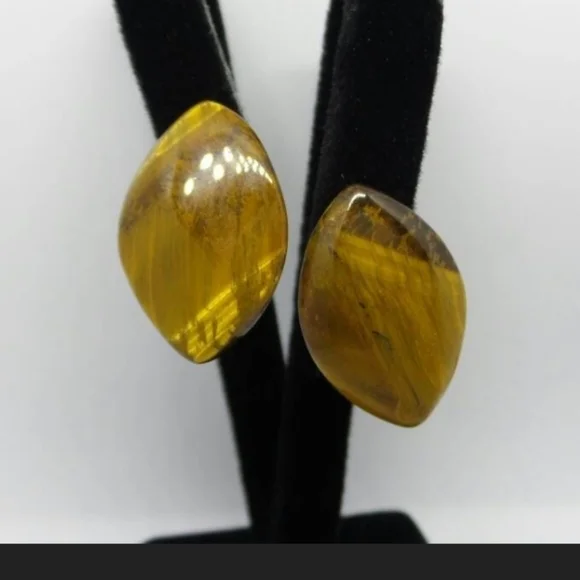 Vintage Moonglow Faux Tiger Eye Pierced Earrings - Picture 1 of 5